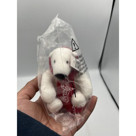 Coca Cola 4" Miniature Polar Bear Plush Stuffed Animal Red Knit Scarf NIP - Picture 2 of 4